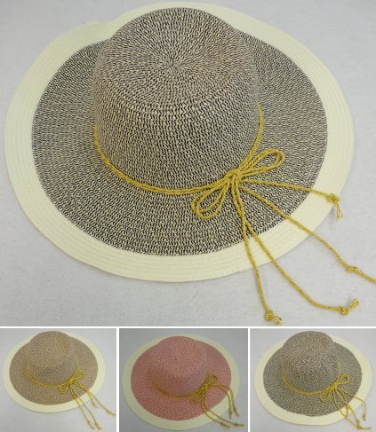 Ladies Fashion HAT [Two-Tone/Cream Brim/Metallic Ribbon HAT Band]